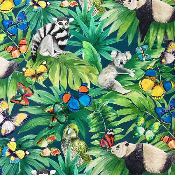 TISSU THEVENON SIEGE FORET ENCHANTEE FOND BLEU 