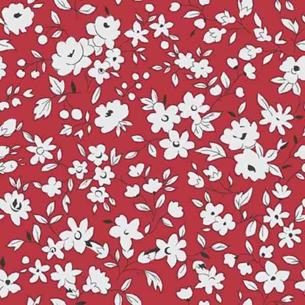 TISSU COTON MINI FLEUR LEONIE ROUGE IVOIRE