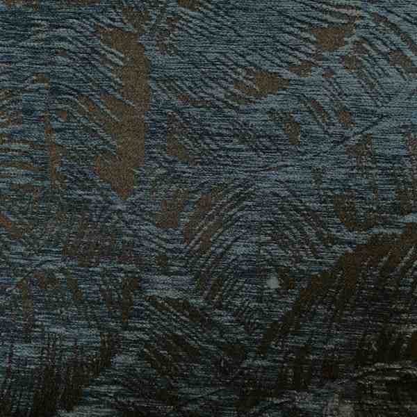 TISSU JACQUARD FEUILLE BLEUE FOND NOIR