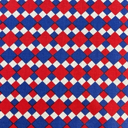 TISSU COTON IMPRIME LOSANGE BLEU BLANC ROUGE