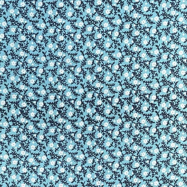 TISSU COTON IMPRIME FLEUR BLEU