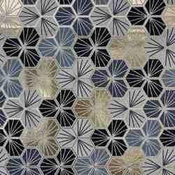 TISSU JACQUARD HEHAGONE OR ET GRIS