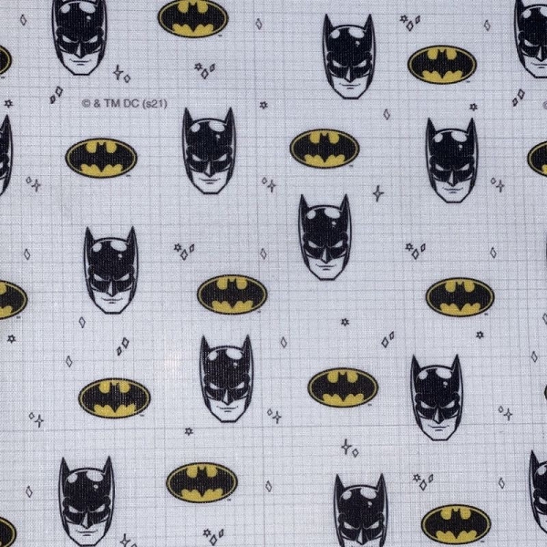TISSU COTON BATMAN LOGO COMICS FOND BLANC 