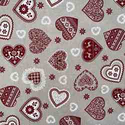 TISSU TOILE FOND LIN COEURS ROUGES 