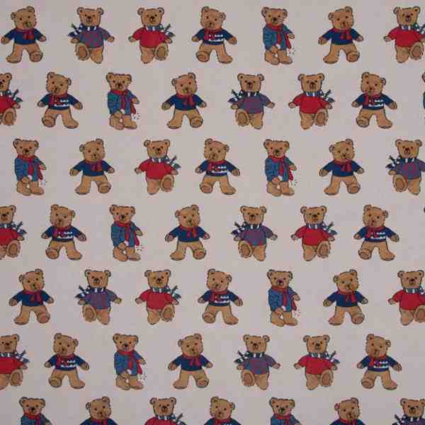 TISSU ASPECT LIN IMPRIMÉ OURSONS ENFANTS BEIGE