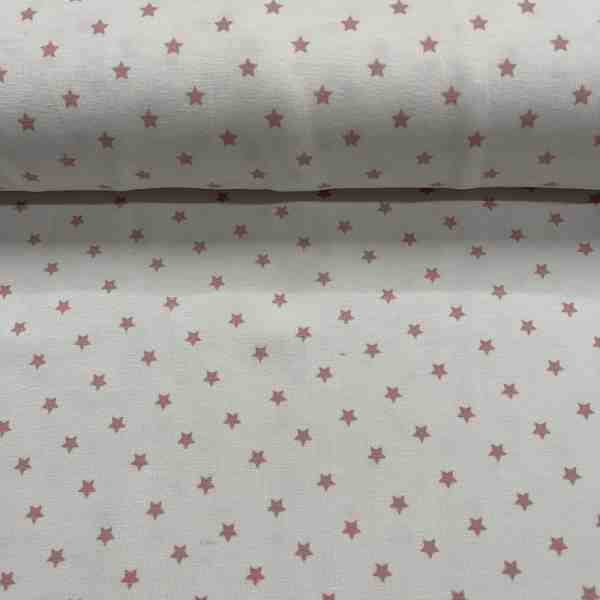 TISSU JERSEY COTON BLANC ÉTOILES ROSE