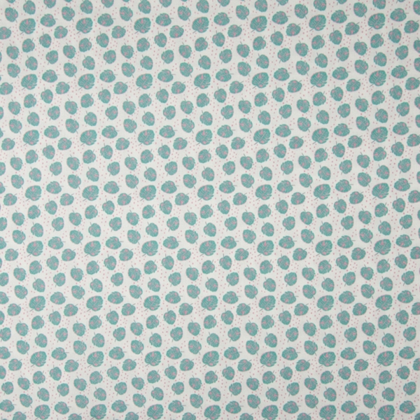 TISSU COTON FEUILLE BLANC TURQUOISE 