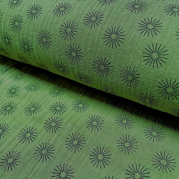 TISSU DOUBLE GAZE IMPRIME SOLEIL VERT OLIVE