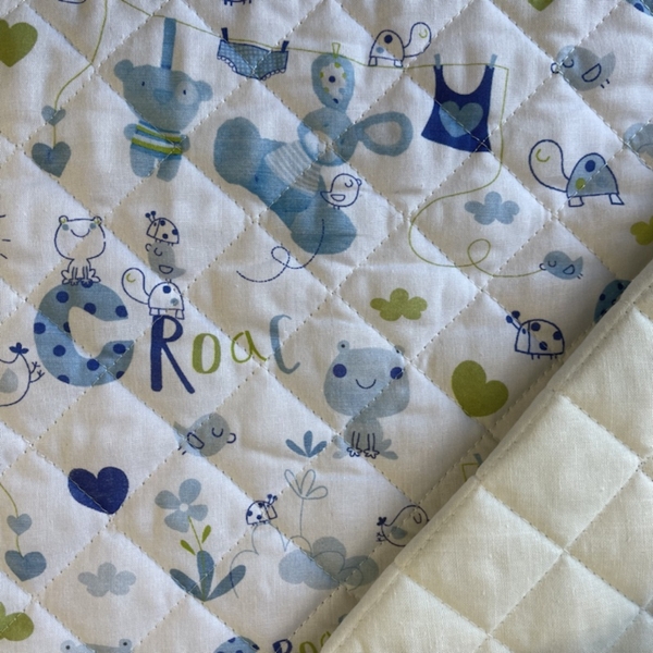 TISSU MATELASSE NOUNOURS BLANC BLEU 