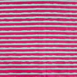 TISSU COTON IMPRIM� RAYURE ROSE FILET TURQUOISE