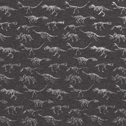 TISSU JERSEY IMPRIME DINOSAURE METAL GRIS ARGENT