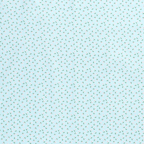 TISSU POPELINE COTON OEKO-TEX SEMI FLEUR BLEU CIEL