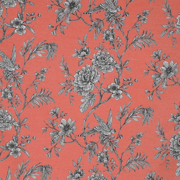 TISSU JACQUARD CHERRY OISEAU CORAIL