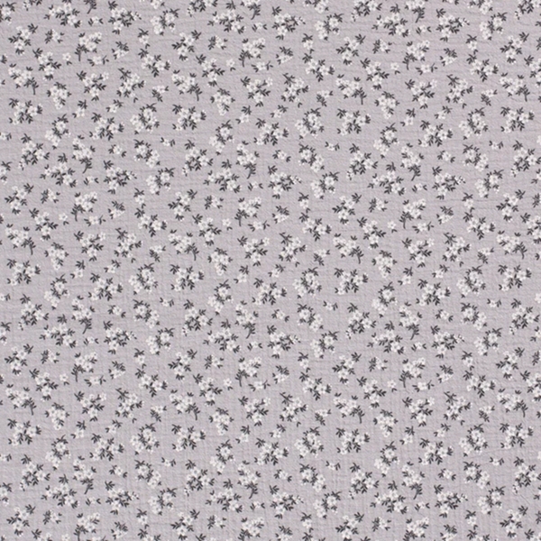 TISSU DOUBLE GAZE FLEURETTE FOND GRIS CLAIR 