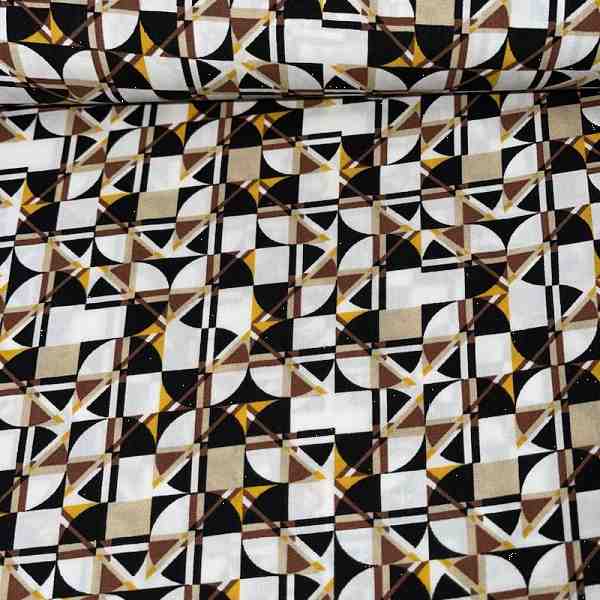 TISSU CHEMISIER VISCOSE LABYRINTHE NOIR JAUNE