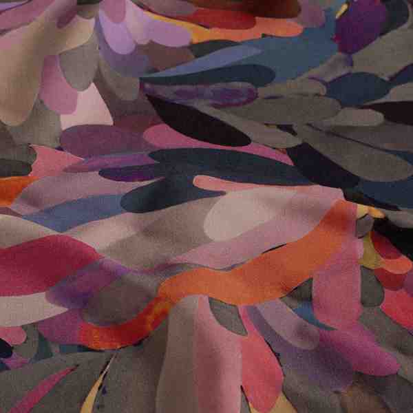 TISSU VISCOSE IMPRIMÉ ABSTRAIT PLUMES MULTICOLORES