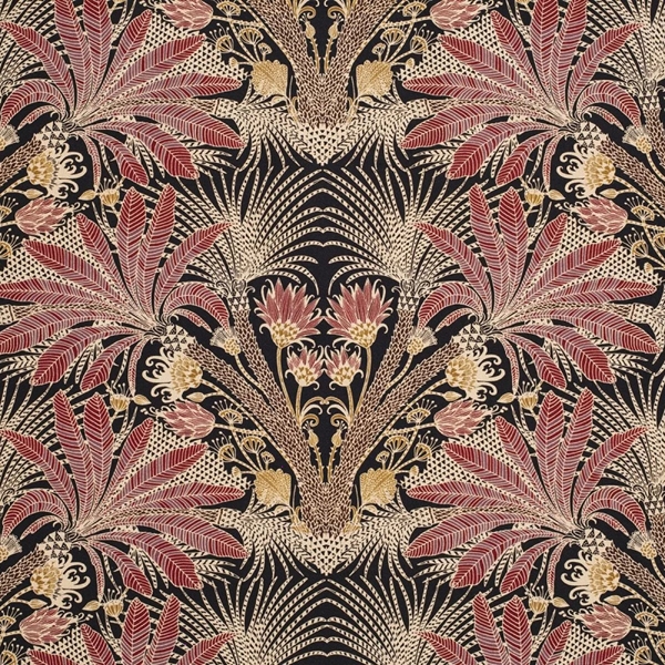 TISSU SIEGE TOILE GRAND HOTEL FEUILLAGE FOND NOIR 