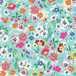 TISSU COTON FLEURI CHARLINE TURQUOISE