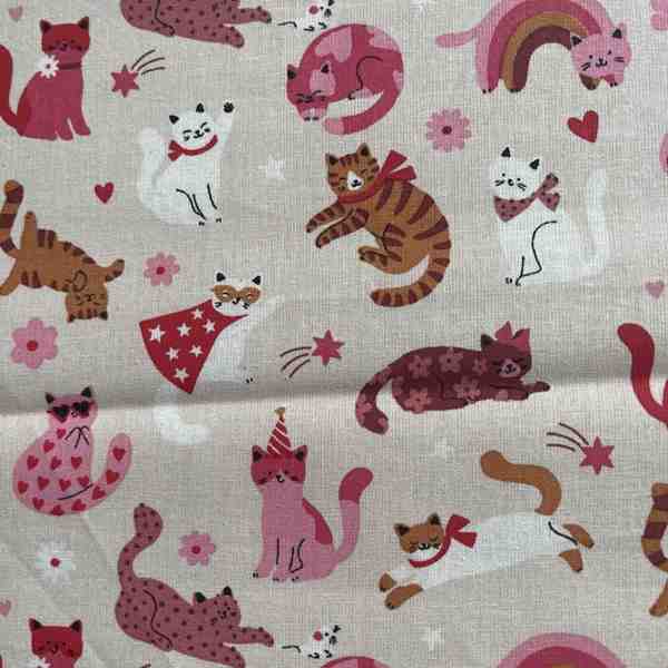 TISSU MFTA COTON CHAT PACHA ROSE