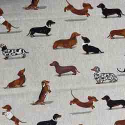 TISSU ASPECT LIN MOTIF CHIENS TECKELS