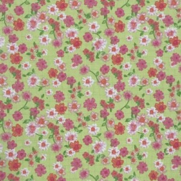 TISSU COTON IMPRIME FLEUR VERT PASTEL