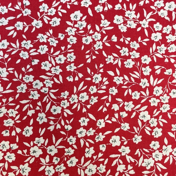 TISSU COTON IMPRIME FLEURETTE BLANC ROUGE