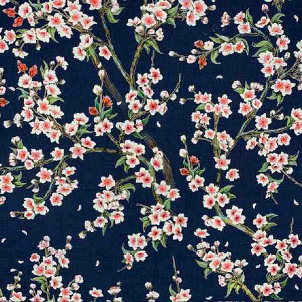 TISSU BACHETTE COTON MFTA MERISIER FOND MARINE