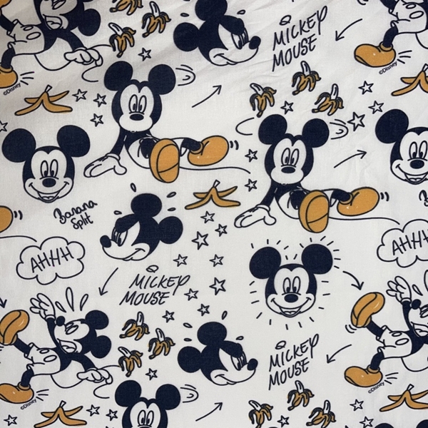 TISSU COTON MICKEY MOUSE BLANC NOIR DISNEY