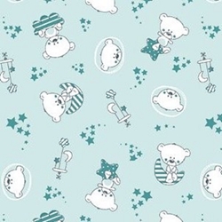 COTON IMPRIME OEKOTEX OURSONS NUAGE BLEU TURQUOISE