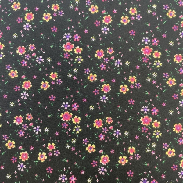 COUPON POLYESTER FLEUR ROSE NOIR 1M50 X 1M40