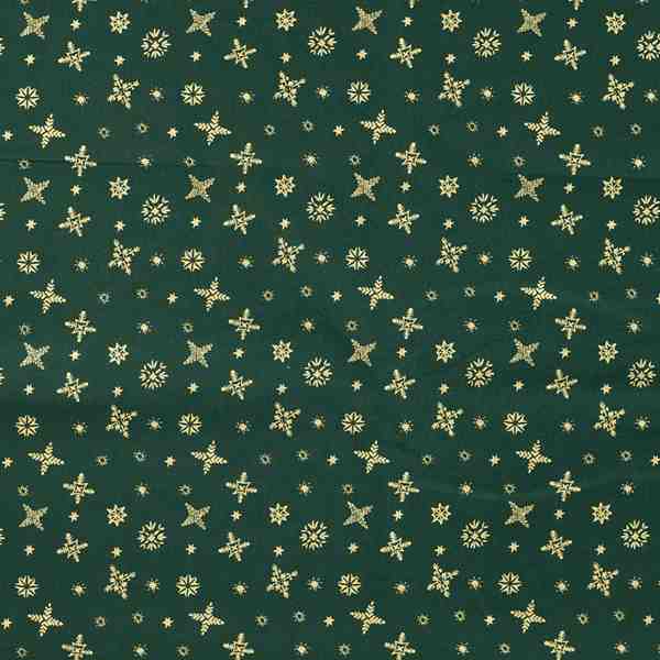POPELINE DE COTON FLOCON DE NOEL VERT OR
