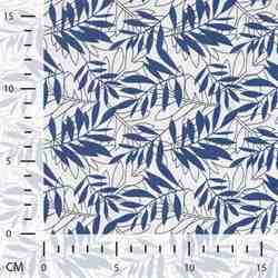 TISSU COTON IMPRIMÉ FEUILLAGE BLEU MARINE