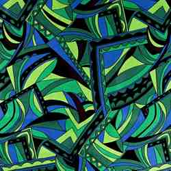 TISSU SATIN DE VISCOSE GRAPHIQUE RETRO VERT BLEU