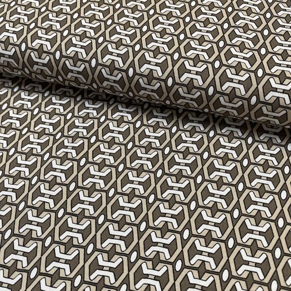 TISSU VISCOSE TWILL IMPRIME GEOMETRIQUE BEIGE 