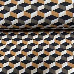 TISSU BENGALINE GRAPHIIQUE CUBE MARRON