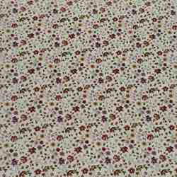 TISSU COTON MOTIFS FLORAUX PASTEL – FOND ÉCRU