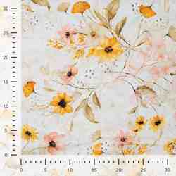 TISSU BRODERIE ANGLAISE IMPRIMEE FLEUR JAUNE