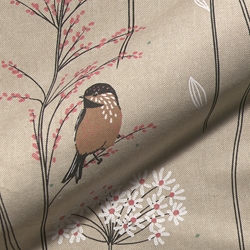 TISSU TOILE ASPECT LIN OISEAUX SUR LES BRANCHES