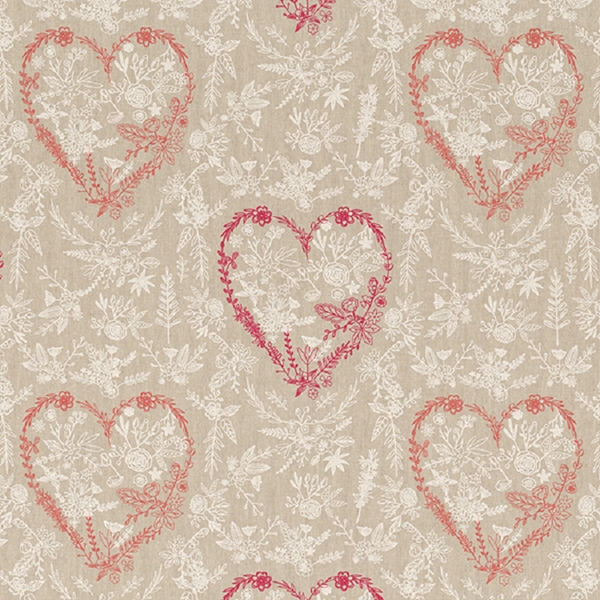 TISSU TOILE ASPECT LIN COEUR EN FLEUR