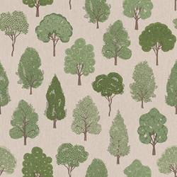 TISSU TOILE ASPECT LIN  ARBRES FORESTIERS