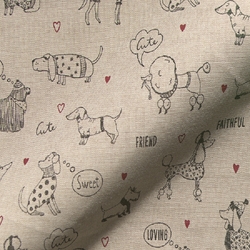 TISSU TOILE ASPECT LIN CHIENS AMUSANTS