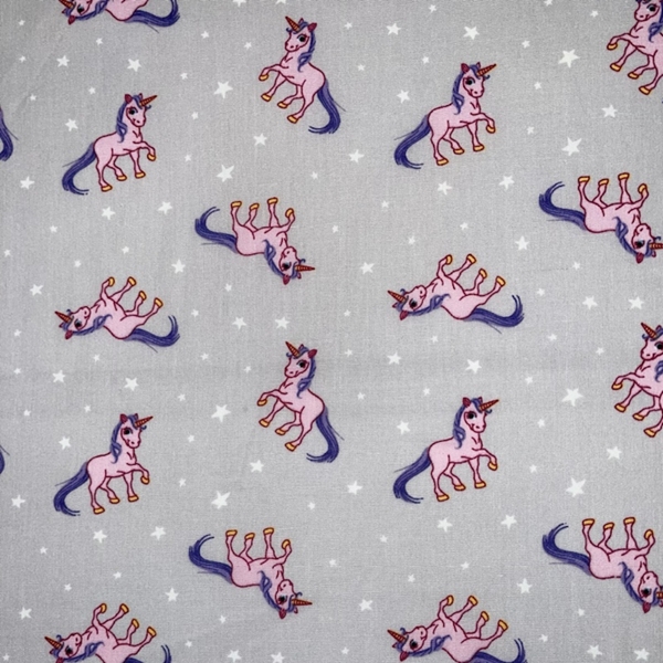 TISSU COTON IMPRIME LICORNE GRISE OEKOTEX