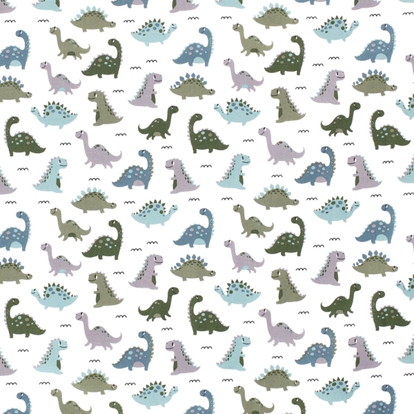 TISSU POPELINE COTON OEKO-TEX DINOSAURE BLANC