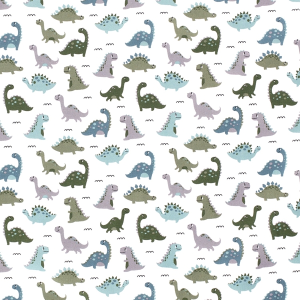 TISSU POPELINE COTON OEKO-TEX DINOSAURE BLANC