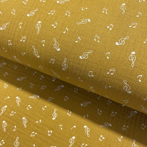TISSU DOUBLE GAZE IMPRIME NOTE MUSIQUE  OEKO-TEX