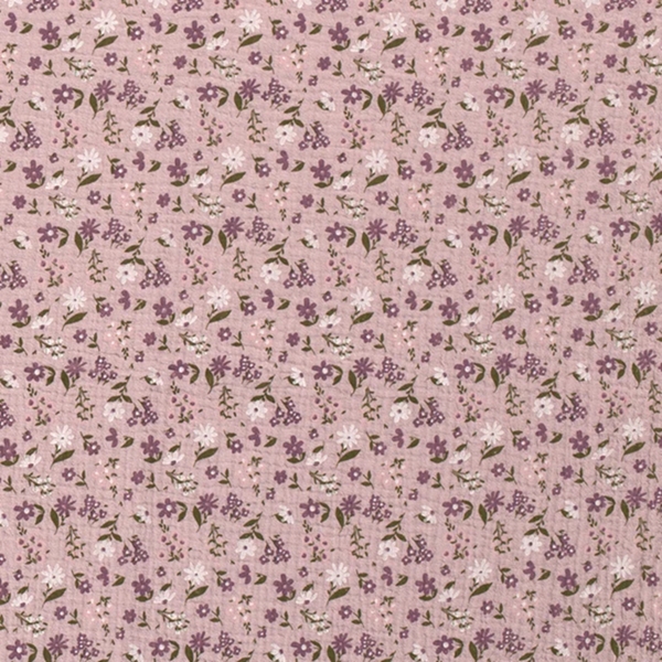 TISSU DOUBLE GAZE PETITE FLEURETTE ROSE