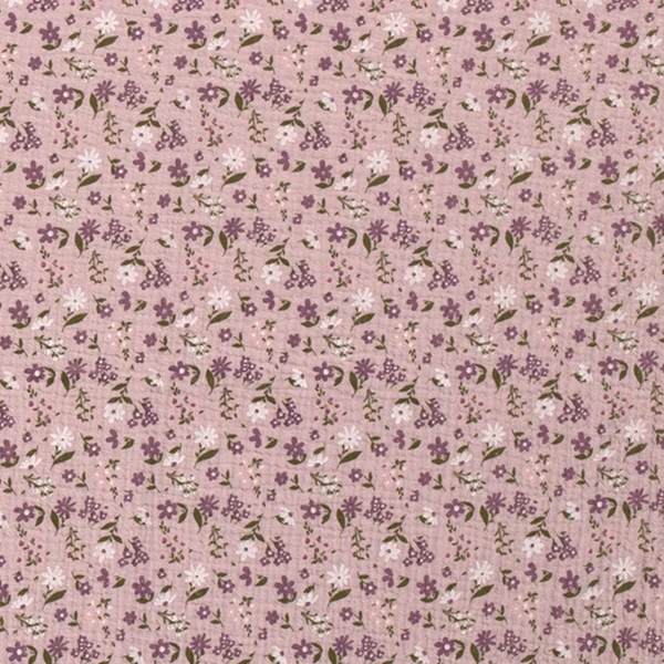 TISSU GAZE DE COTON PETITE FLEURETTE FOND ROSE