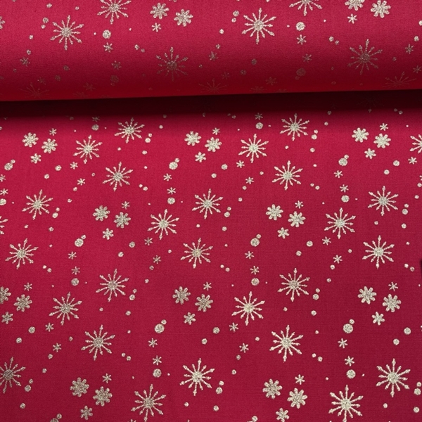 TISSU COTON IMPRIME NOEL ETOILE DORE ROUGE