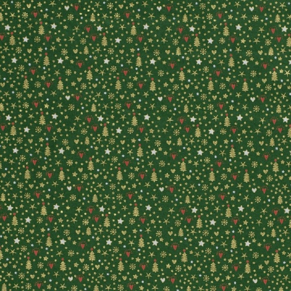 TISSU COTON ARBRE DE NOEL VERT ET OR