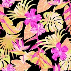 TISSU COTON IMPRIME TAHITI FUSCHIA